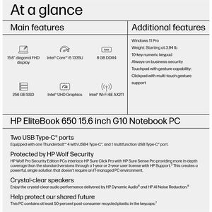 HP EliteBook 650 G10 15.6" Notebook - Full HD - Intel Core i5 13th Gen i5-1335U - 8 GB - 256 GB SSD - Pike Silver Aluminum