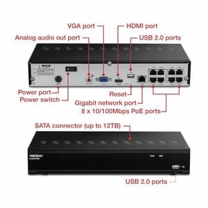 TRENDnet 8-Channel H.265 4K (8MP) PoE NVR - Network Video Recorder - HDMI - 4K Recording