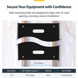 StarTech.com 14U Wall Mount Rack, 14in Deep, 19 inch Wall Mount Network Rack, Wall Mounting Patch Panel Bracket for Switch