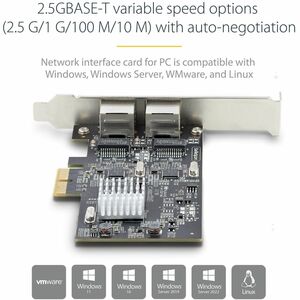 StarTech.com 2-Port 2.5G NBASE-T PCIe Network Card, Computer Network Card Interface, Intel® I225-V, Dual-Port Ethernet, Mu