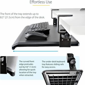 StarTech.com Under Desk Keyboard Tray, Clamp on Keyboard Holder, Up to 12kg/26.5lb, Height Adjustable, Ergonomic Sliding K