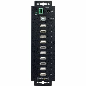 10-Port Industrial USB 2.0 Hub Rugged USB Hub w/ESD Level 4 Protection DIN/Wall/Desk-Mountable USB-A HUB USB Port Expander