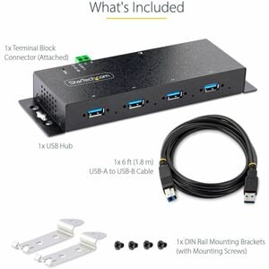 4-Port Industrial USB 3.0 5Gbps Hub Rugged USB Hub w/ ESD and Surge Protection DIN/Wall/Desk Mountable USB-A Hub USB Expan