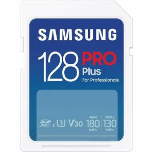 Samsung PRO Plus 128 GB Class 10/UHS-I (U3) V30 SDXC - 1 Pack - 180 MB/s Read - 130 MB/s Write - 10 Year Warranty