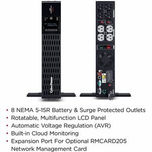 CyberPower PR1500RTXL2UC Smart App Sinewave UPS Systems - 1500VA/1500W, 120 VAC, NEMA 5-15P, 2U, Rack / Tower, Sine Wave, 