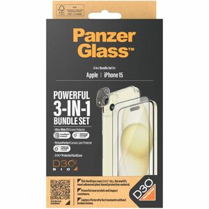 PanzerGlass ® 3-in-1 Pack iPhone 15, Apple, Apple - iPhone 15, Dry application, Shock resistant, Transparent, 1 pc(s)