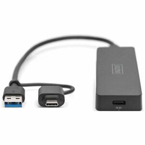 Digitus USB 3.0 Hub 4-Port, Slim Line. Hostschnittstelle: USB 3.2 Gen 1 (3.1 Gen 1) Type-A + Type-C, Hub-Schnittstellen: U