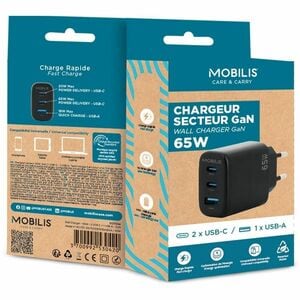 WALL CHARGER - 65W - 2 USB C + 1 USB A - GAN