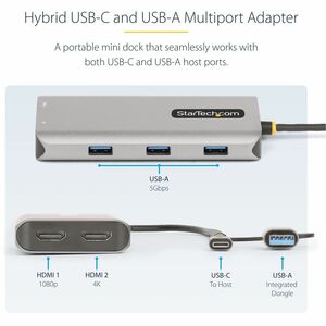 StarTech.com USB 3.2 (Gen 1) Type C Docking Station for Desktop PC/Notebook/Monitor - Space Gray - 2 Displays Supported - 