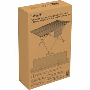 Technaxx Foldable Solar Camping Table 20W TX-251 - Frosted Rectangle Top - Matte Folding Base - 4 Legs - 11 lb Capacity - 