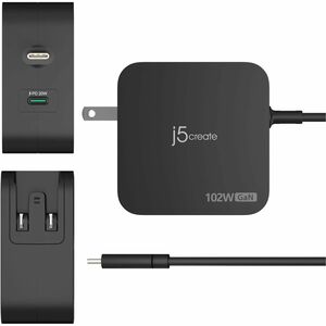 j5create 102 W AC Adapter - 1 Pack - Universal Adapter - 2 USB Type-C - For Headphone, Notebook, Portable Gaming Console, 