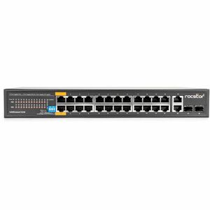 Rocstor SolidConnect SC28 28 Port Switch, 24-Port PoE+ Gigabit Unmanaged Ethernet Port, 2x Gigabit RJ45 & 2× SFP uplink - 