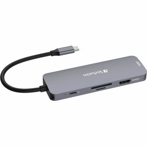 Verbatim USB-Typ C Docking Station für Notebook - Ladefunktion - Speicherkartenleser - SD, microSD - 4 x USB-Anschlüsse - 