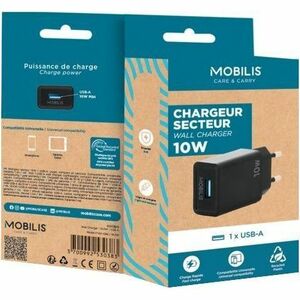 MOBILIS 10.50 W AC Adapter - Universal Adapter - 1 USB - For Smartphone, Tablet PC - Black