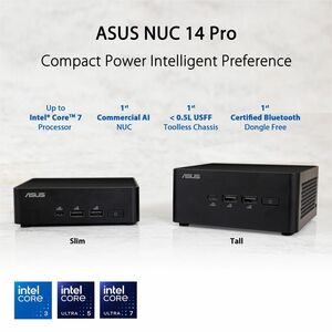 Asus NUC 14 Pro RNUC14RVHI300003I Barebone System - Intel Core 3 100U - Intel Chip - 96 GB DDR5 SDRAM DDR5-5600/PC5-44800 