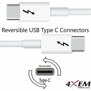 4XEM 20Gbps 6FT/2M Thunderbolt 3 White Cable - 6.56 ft Thunderbolt 3 AV/Data Transfer Cable for Workstation, Mobile Phone,