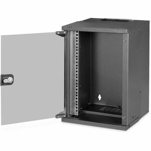 Digitus SOHO PRO 9U Wall Mountable Enclosed Cabinet Rack Cabinet for Networking254 mm Rack Depth - Black - Glass, Sheet St