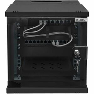 Digitus SOHO PRO 6U Wall Mountable Enclosed Cabinet Rack Cabinet for Networking254 mm Rack Depth - Black - Glass, Steel, S