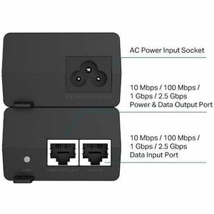 TP-Link POE260S PoE+ Injector - 120 V AC, 230 V AC Input - 1 x 2.5 Gigabit Ethernet Input Port(s) - 1 x 2.5 Gigabit PoE Ou