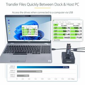 StarTech.com 1:1 M.2 NVMe Drive Duplicator, 90GBpm Standalone M.2 SSD Cloner/Copier, USB-C 3.2 20Gbps M.2 Dual-Bay Drive D