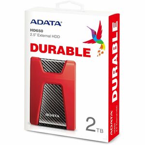 Disco Duro Pórtatil Adata DashDrive Durable HD650 AHD6502TU31CRD - Externo - 2TB - Rojo - Consola de juegos Dispositivo co