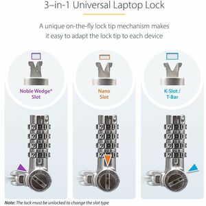 StarTech.com Paquete de 25 Candados con Cable de 3m Serializados para Laptop - Compatible con Noble Wedge®/Nano/K-Slot - 2