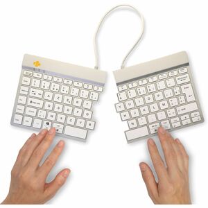 R-Go Split Break Keyboard - Wireless Connectivity - USB Type C Interface - Belgian - AZERTY Layout - White - Scissors Keys