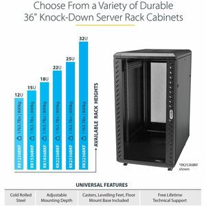 StarTech.com 25U Rack Cabinet for A/V Equipment, Server - 464.82 mm Rack Width x 812.80 mm Rack Depth - Black - Steel, Mes