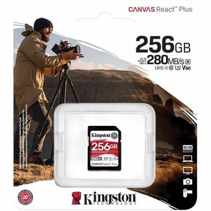 Kingston Canvas React Plus 256 GB Class 10/UHS-II (U3) V60 SDXC - 280 MB/s Read - 150 MB/s Write