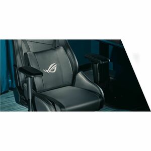 ROG Chariot X gaming chair in racing-car style with Aura RGB lighting featuring an adjustable high-density foam headrest m