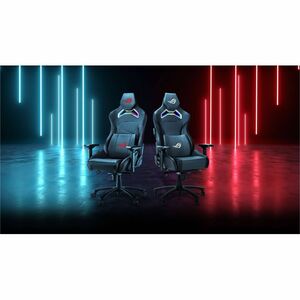 ROG Chariot X gaming chair in racing-car style with Aura RGB lighting featuring an adjustable high-density foam headrest m