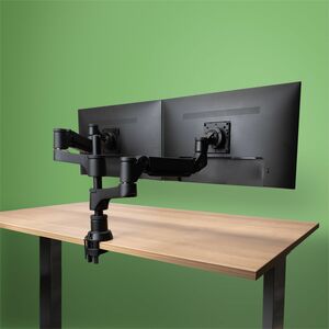 Braccio porta monitor R-Go Caparo, braccio porta monitor doppio regolabile con molla a gas, capacità di carico 3-9 kg, nero
