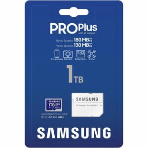 Carte microSDXC Samsung PRO Plus - 1 To - Classe 10/UHS-I (U3) - V30 - 180 Mo/s en Lecture - 130 Mo/sSpaceen Écriture - 10