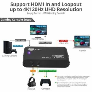 SIIG 4K120Hz HDMI 2.1 Capture Device for Gaming and Streaming - 4K60Hz Capture - 4K 120Hz/144Hz Loopout - USB-C 10Gbps - T