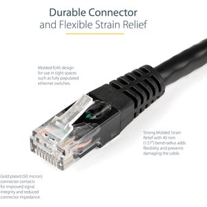 CAT6 PATCH CABLE WITH MOLDED RJ45 CONNECTORS - 10 FT. - BLACK