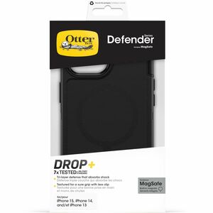 OtterBox Defender Case for Apple iPhone 15, iPhone 14, iPhone 13 Smartphone - Texture Grip - Black - Retail - Damage Resis