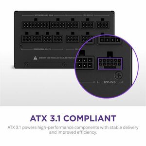 NZXT PA-2G2BB-AU ATX 3.1, ATX12V v3.1, EPS12V v2.92 Modular Power Supply - 1.20 kW - Matte Black - Compact - 120 V AC, 230