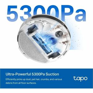 Tapo RV20 Max Plus Bagged Cordless Robot Vacuum/Mop - White - 3 L Dust Capacity - 300 mL Water Tank Capacity - Brush - Car