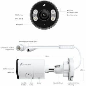 VIGI C385 8 Megapixel Outdoor 4K Network Camera - Colour - Bullet - 30 m Infrared/Color Night Vision - H.265+, H.265, H.26