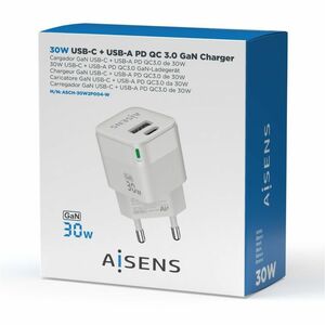 CHARGER GAN 30W USB-C PD3.0 QC4.0 USB-A QC3.0 WHITE