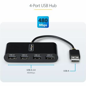 StarTech.com Hub USB 2.0 a 4 Porte, Splitter USB Portatile Alimentato da Bus; Replicatore di Porte/Adattatore Multiporta U