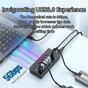 4XEM 7 Port USB 3.0 Power Switch Data Transfer Hub - USB Type A - 640 MB/s - Hard Drive, Keyboard, Mouse, Workstation - De