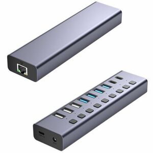 4XEM 10-port USB 3.0 Hub with Gigabit Ethernet - USB Type C - 640 MB/s - Keyboard, Mouse, Printer, Hard Drive, Notebook, D