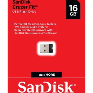 SanDisk Cruzer Fit 16GB USB 2.0 Flash Drive - 16 GB - USB 2.0 Type A