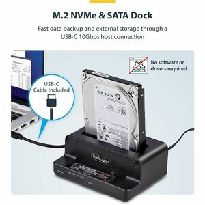 StarTech.com M.2 NVMe to 2.5/3.5" SATA Drive Duplicator, Dual Bay Standalone Cloner/Dock, Bidirectional NVMe to SATA/SATA 