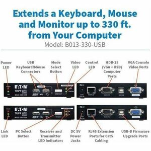 Tripp Lite series KVM Extender with VGA and USB Connections, Up to 330 ft. - 330 ft (100584 mm) Range - 1920 x 1200 Maximu