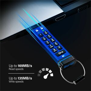 Lecteur flash iStorage datAshur PRO - 4 Go - Bleu - 256-bit AES - 169 Mo/s Read Speed - 135 Mo/s Write Speed