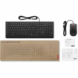 Lenovo Essential Keyboard & Mouse - Spanish - USB Type A Membrane Cable Keyboard - Keyboard/Keypad Color: Black - USB Type