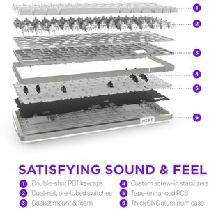 NZXT Function Elite MiniTKL KB-101NW-US Gaming Keyboard - Cable Connectivity - USB Interface - RGB LED - English (US) - Ma