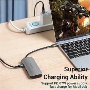 Vention USB Hub - USB Type C - 640 MB/s - Notebook, Desktop, Mouse, Keyboard, Printer, Projector, Flash Drive, TV - Grey -